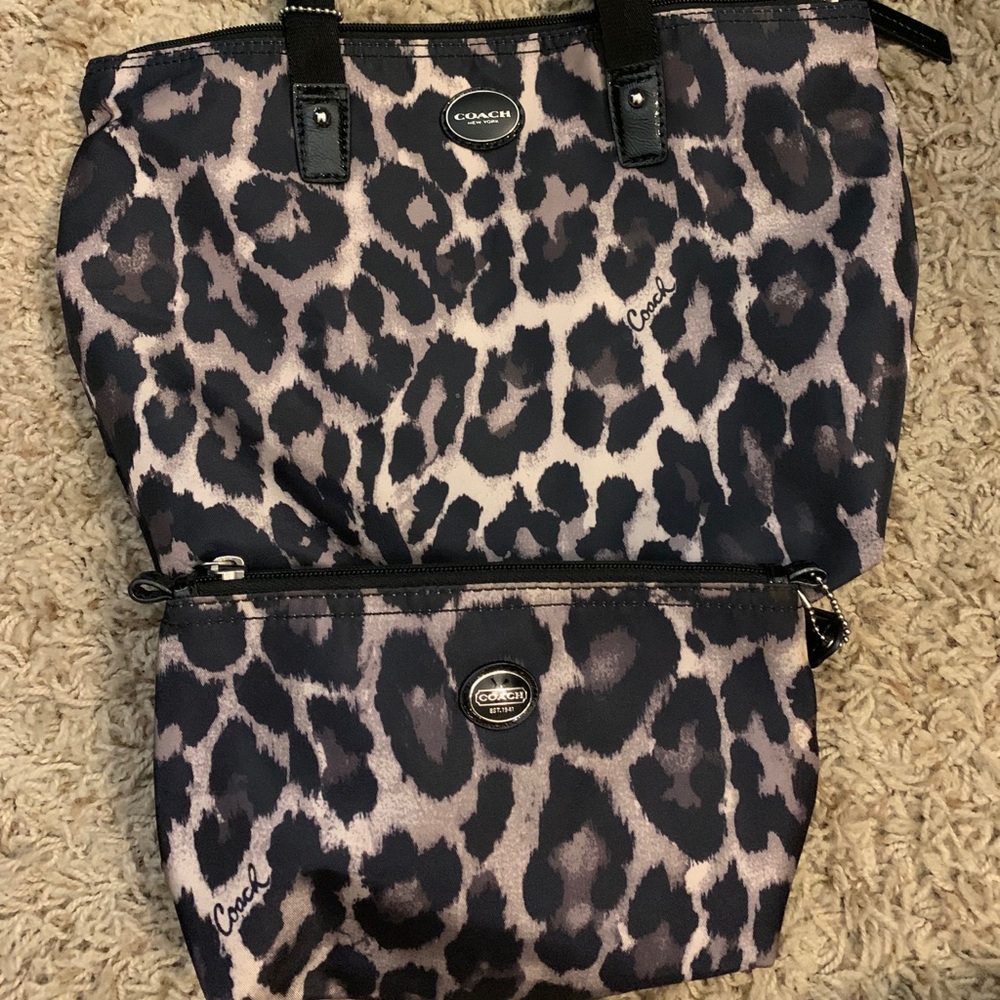 “Coach” leopard print bag and pouch